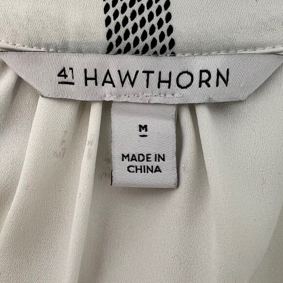 41 Hawthorn Womens Blouse Size Medium White Black Windowpane 3/4 Sleeve Chiffon - Picture 5 of 7